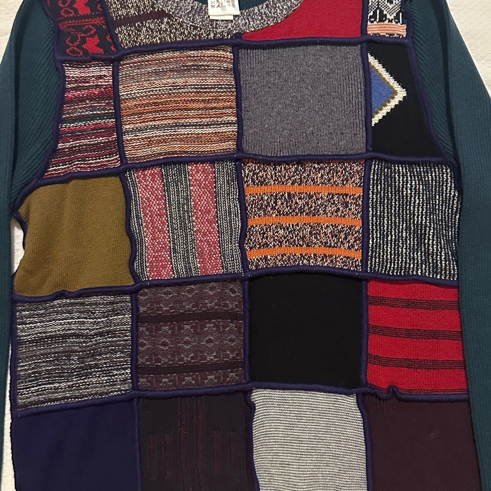 See By Chloe Patchwork Sweater - Green/Multi Sz M - image 4